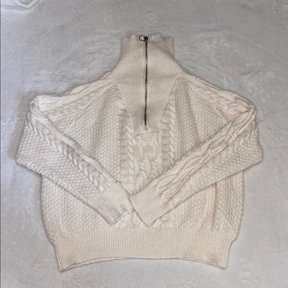 Cozy White Cable Knit 1/4 zip Sweater
